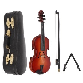 Miniature Violin Wooden Handicraft Decoration Musical Instrument Dollhouse Violin Model with Stand