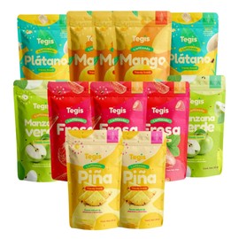 Mix Natural de Frutas Liofilizadas 12 Pack – Sin Sellos, Sin Aditivos – Fresa, Mango, Piña, Manzana y Plátano