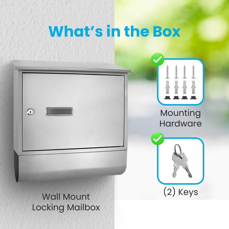 SereneLife Modern Large Capacity Mailbox | Lockable Wall Mount Mail