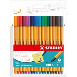 Fineliner - STABILO point 88 - Pack of 18 - Assorted Colours
