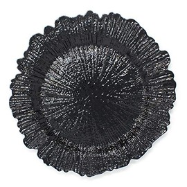 Plastic Reef Charger Plates Glossy Finish - Set of 6 - Thick and Reusable - Black