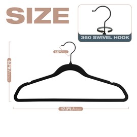 Uinicor 50 Pack Black Velvet Hangers,Coat Hanger Non Slip,Heavy-Duty,Space Saving,Slim Clothes Hangers for Pants,Outfit,Skirts,Suits,Coats,Dresses ect.Felt Hangers with Black 360°Swivel Hook