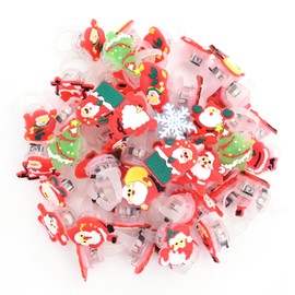 TSLBW 50 Pack Christmas Light up Rings Glowing Rings for Kids Rubber Flashing Finger Rings Christmas Party Favors Santa Christmas Tree Pattern LED Flashing Rings Christmas Stocking Stuffers