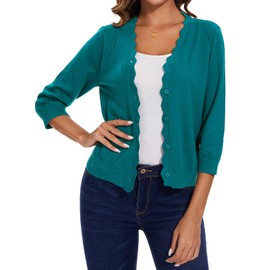 MINTLIMIT Women's Cardigan Short Cardigan V-Neck Sweater 3/4 Sleeve Knitted Coat Knit Bolero with Button, Gn Green