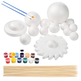 Pllieay Pllieay Solar System Model Foam Ball Kit Includes 14PCS Mixed Sized Polystyrene Spheres Balls, 12PCS Bamboo Sticks, 12 Color Pigments, 2PCS Painting Brushes for School Science Projects