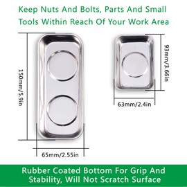 10-Piece Magnetic Tray Holder (3.6" x 2.4" / 5.9" x 2.5" Square), Stainless Steel Magnet Trays Set For Socket Screw Nuts Bolts Metal Parts & Tool Organization