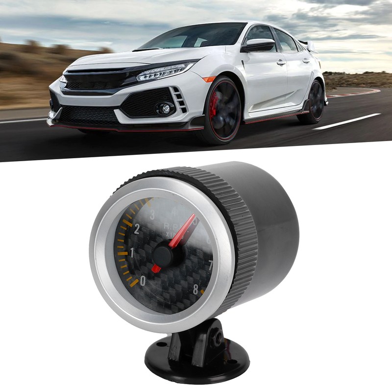 Tachometer 52mm/2.05in 0‑8000 RPM Carbon Fiber Panel Pointer 12V Universal