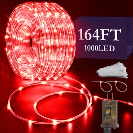 KNONEW 164FT 1000LED Rope Lights Outdoor Indoor,String Lights Waterproof 8 Modes Clear Tube Lights for Outside,Bedroom,Wedding,Garden,Patio,Christmas,Tree,Rv,Holiday Decoration(Red)