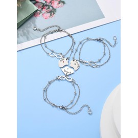 PiercingJak Friendship Bracelet for 3 Heart Puzzle Bracelet with Engraving Best Friends Forever Stainless Steel Bracelet Love Friendship Bracelets BFF Gifts for Girlfriends Sister, Stainless Steel