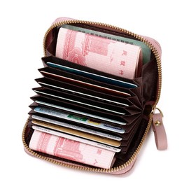 ROUGH FIT Women Credit Card Holder, RFID Blocking Mini Ladies Wallet, Sleeve PU Leather Purse with Zipper Closure, Mulitple Card Slots, Mini Credit Card Holder for Women (Brown)