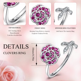 SIMPLGIRL 925 Sterling Silver Anxiety Spinner Fidget Rose Flower Ring for Women Girls Fidget Rings for Anxiety Spinning Adjustable Spinner Band Ring Jewelry Gifts