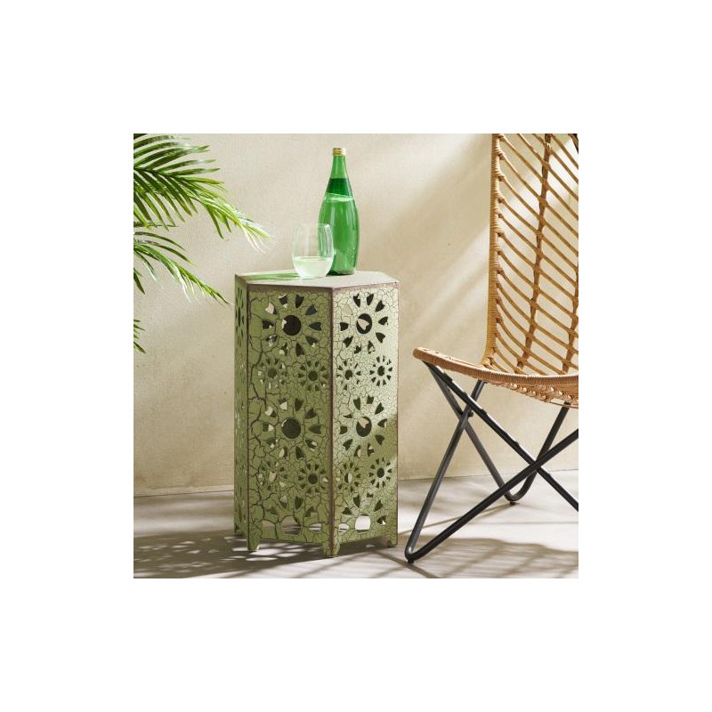 Galore 14\" Green Side Table with Unique Sunburst Cut out