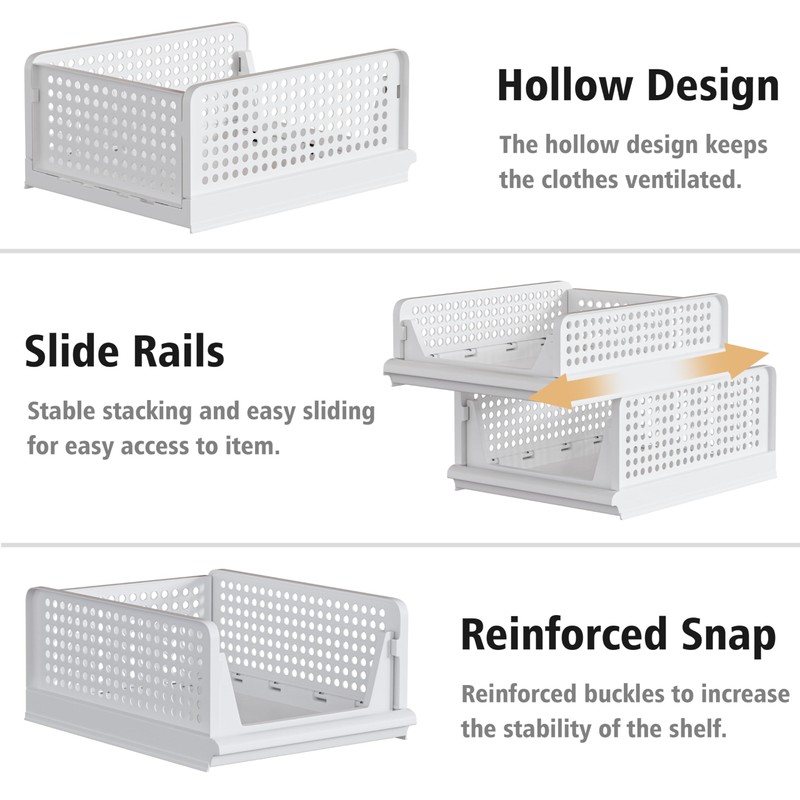 Proarea Stackable Closet Storage Bins, 5 Pack Closet Organizers and