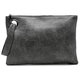 Kitty Womens Oversized Clutch Bag Large PU Leather Pouch Evening Handbags Envelope Purse with Wristlet Shoulder Lady (Grey)