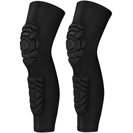 GUOZI Double Crashproof Knee Calf Pads [2 Pack], Thigh Compression Leg Sleeves Protection, Shin Brace Support for Youth Adults Sports Football Basketb