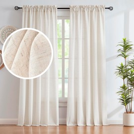 Semi Sheer Linen Curtains Natural 84inch Length Country Falx Blend Curtains for Living Room Farmhouse Light Filtering Privacy Elegant Curtains & Drapes Bedroom 52"W x 84", Set of 2 Panels