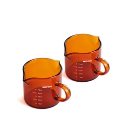2packs 3oz Espresso Shot Glass Double Spouts, Measuring Triple Pitcher Milk Cup with 2 Spouts, Coffee Measuring Cup Glass for Barista (2Pack Amber)