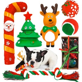 BAEJMJK 6Pcs Christmas Squeaky Dog Toys Xmas Cute Dog Toy Set Interactive Puppy Chew Toys for Small Medium Dogs Christmas Tree Reindeer Dog Toys with Squeaker