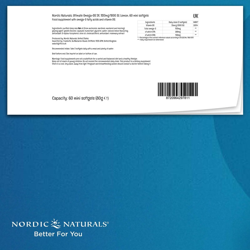 Nordic Naturals Ultimate Omega‑D3 2X 1120 mg / 1000 IU – Lemon Flavor, 60 Mini