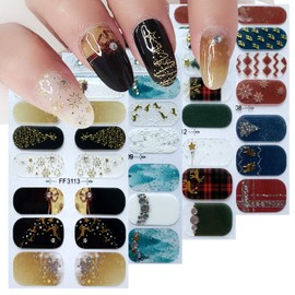 4 Sheets Christmas Nail Wraps Stickers 5D Charms Gold Snowflake Nail Polish Strips Strips Self-Adhesive Winter Holiday Gel Nail Strips with Xmas Trees Elk Reindeer Gel Nail Stickers for Women Nail DIY