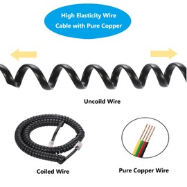 Menewstart Phone Cord Landline 8FT Uncoiled / 1.4FT Coiled 10Pack, Telephone Handset Cord Line Cable, Standard RJ9 4P4C Plugs, Black, for Working in Office or at Home