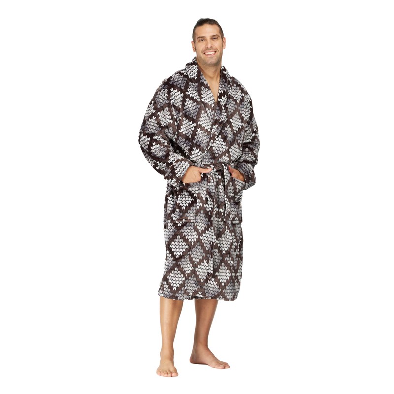 Mens Shawl Collar Fleece Robe - Unisex Warm Plush Long