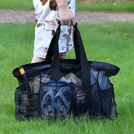 Bolsa de playa extragrande, bolsa de malla XL con cierre y bolsillos, ideal para tu viaje familiar a la playa