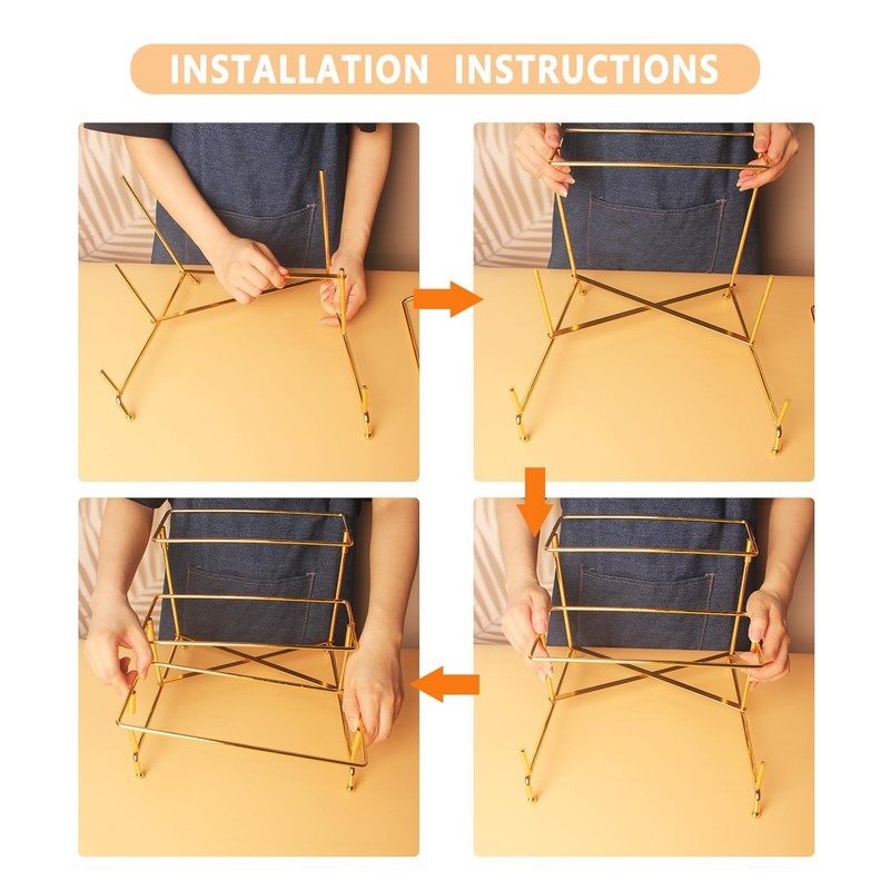 LIUYWYHCF 3-Tier Serving Rack with Ceramic Serving Tray, Foldable Gold