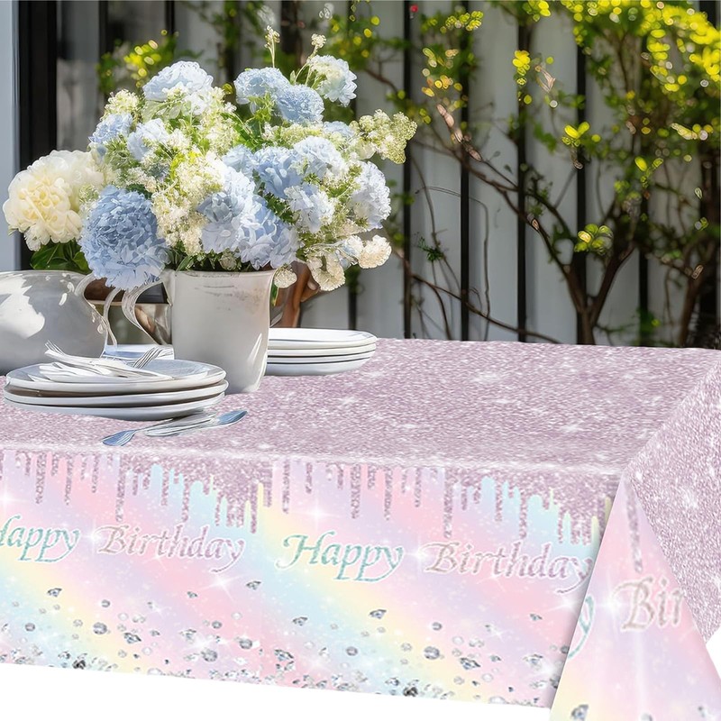 2P Rainbow Party Plastic Table Cloth,137x274cm Shiny Glitter Rainbow Tablecloths