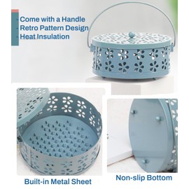 BYROYIO Portable Incense Holder Blue Mosquito Coil Burner with Handle Round Fireproof Holders for Home Office Camping