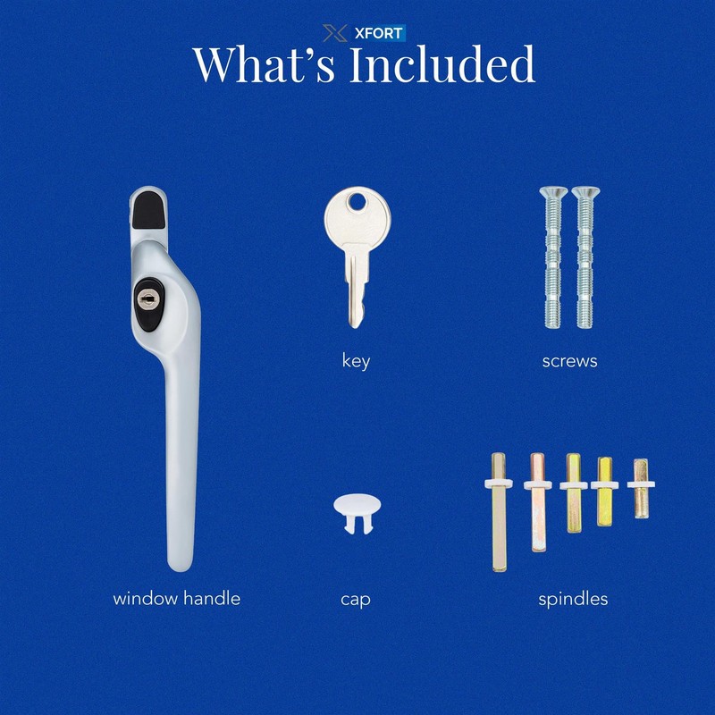 XFORT Cranked Locking Window Handle Installation Kit in Satin Chrome,