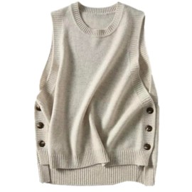 B.N.1 SELECT Knit Vest [Machine Washable/No Ironing Required] Women's Spring Fall Dressy Tops Women's Clothing [4 Colors] [S~L] BN273, beige, L