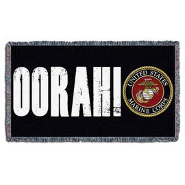 Pure Country Weavers US Marine Corps Oorah Emblem Blanket - Gift Military Tapestry Throw for Back of Couch or Sofa - Woven from Cotton - Made in The USA (61x36)