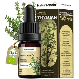 Naturschein Organic Thyme Oil 10 ml [100% Natural Pure] | Essential Oil with Natural Thymol Content | For Aromatherapy, Skin Care & Kitchen | Organic Certified & Versatile (Thymus Vulgaris)