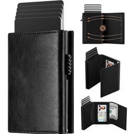 EDECOR Tarjetero de cuero,Cartera para Hombre RFID Bloqueo Antirrobo Tarjetero para Caballero Plegable,con Bolsillo de Moneda Cierre del Imán Billetera,para Efectivo y Monedas, Regalos para hombre