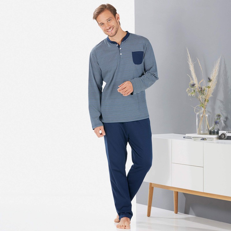 Erwin Müller Men's Single Jersey Pyjamas, navy