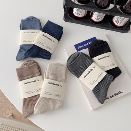 Suxinaimin Men's Mid-Calf Cotton Socks for Autumn/Winter, Classic Solid Color One Size / Navy 3ea
