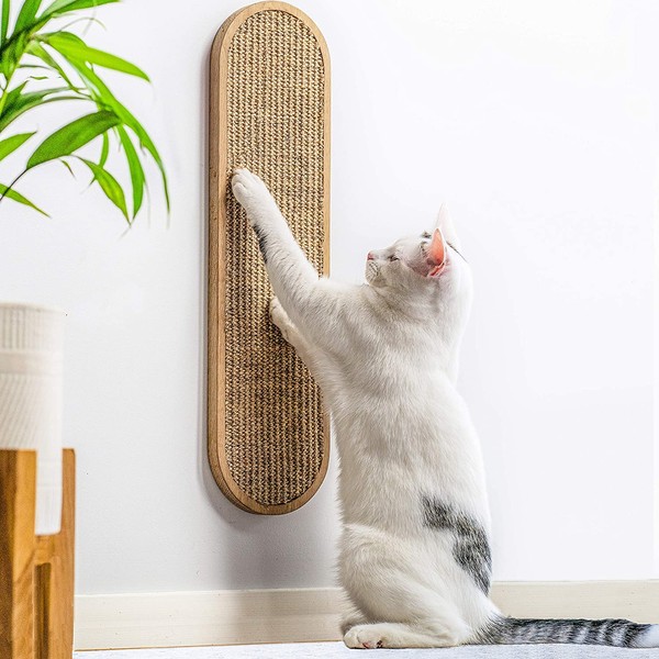 7 Ruby Road Wall Mounted Cat Scratching Post - Wall Mount Wooden Sisal Cat Scratcher - Vertical Scratch Pad for Indoor Cats or Kittens - Cute Modern Cat Wall Furniture (22 x 5.7 inches)