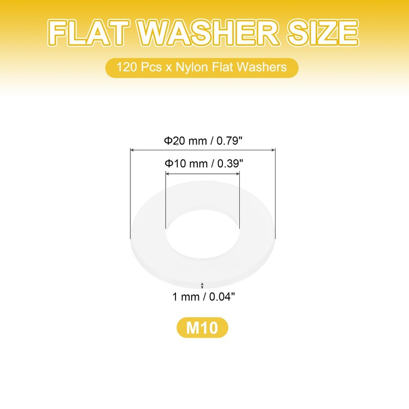PATIKIL M10 Nylon Flat Washers, 120 Pcs 10mm ID 20mm