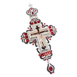 Nazareth Store Red Crystals Pectoral Cross Jesus Christ Priest Bishop Clergy Pendant Christian Long Chain Necklace - Gift Box