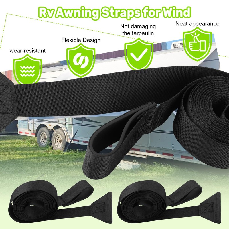 RV Awning Pull Straps, Black, 2 Pack