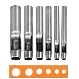 WUTA 5Pcs Hollow Punch Leather Hole Cutter 6mm-15mm Round Punch Tool Set, Leathercraft Working Kit for Watch Band, Fabric, Plastics, Gasket Belt (6+8+10+12mm+15mm)