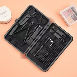 24-Piece Stainless Steel Manicure & Pedicure Kit with Cuticle Nippers, Toenail Clippers & Storage Case ingrown nail cutter travel portable Set care tool eagle beak tough Ultra Wide Jaw cutics fingernail salon-quality