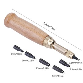 Hole Punch, Screw Hole Punch for Belts Watch Straps Wooden Handle Hole Punch for Paper Leather with 1.5/2/2.5/3/3.5/4 mm 6 Types Hole Diameter