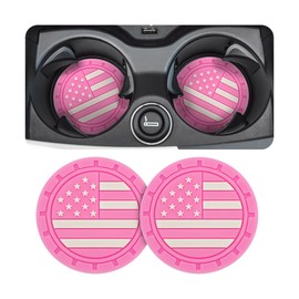 AUCELI 2 Pack Car Cup Holder Coasters, American Flag US Flag Insert Car Cup Coaster, 2.75 Inch Anti Slip Shockproof Embedded Drink Mat, Universal Vehicle Interior Decor Accessories (Pink)