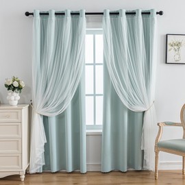 Anytime Home Curtains Blackout and Sheer Layered Solid Window Curtain Panel Pair with Grommet Top, 52Wx72L,Light Blue