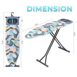 KINGBOARD Ironing Board Full Size, Metal Panel Iron Board with Iron Rest, Compact Ironing Board with 7 Height Adjustable, Heavy Duty Folding Iron Stand with Hanger, 15x45 Dark Blue