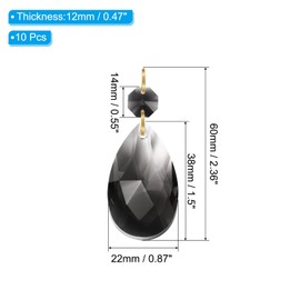 PATIKIL Teardrop Crystal Chandelier Pendants Beads, 10 Pack 60mm Length 38mm Chandelier Prisms Parts Ornaments Hanging Beads for DIY Arts Crafts Decoration, Light Black