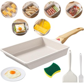 masoe Sartén Rectangular de Huevo, Sartén Tamagoyaki, Con Rascador de Silicona y Cepillo para Aceite. para Huevos Japonesa para Omelette, Apto para Placas de Gas E inducción (Blanco)