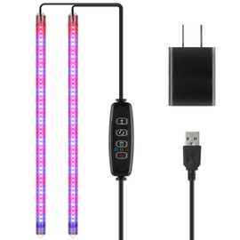 iPower 20W LED Grow Light Strips for Indoor Plants with Auto ON/Off 3/9/12H Timer 10 Dimmable Levels 48 LEDs Per Tube Sunlike Grow Lamp for Hydroponics Succulent, Red&Blue
